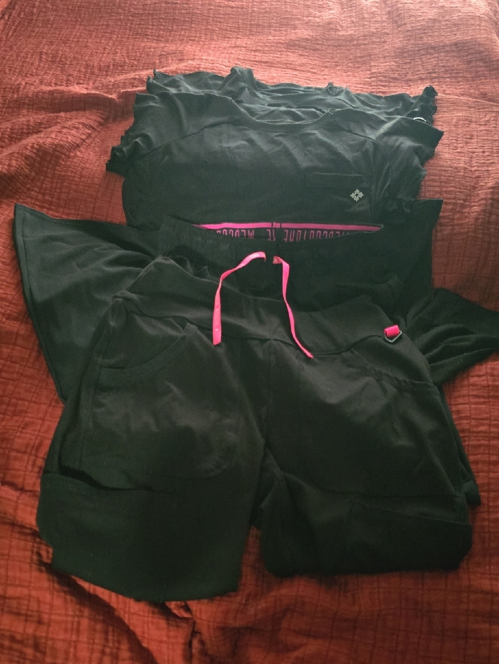 Med Couture Black Scrub Top with Pink Trim